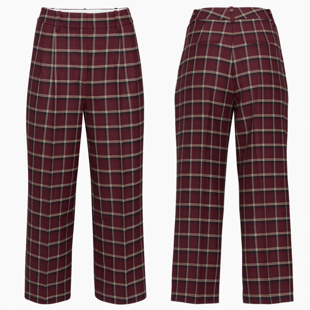 Wilfred Effortless Cropped Plaid Trousers Burgundy Size‎ 10